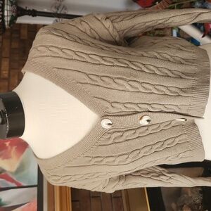 Altered States size small army green  cropped cardigan button front cable knit